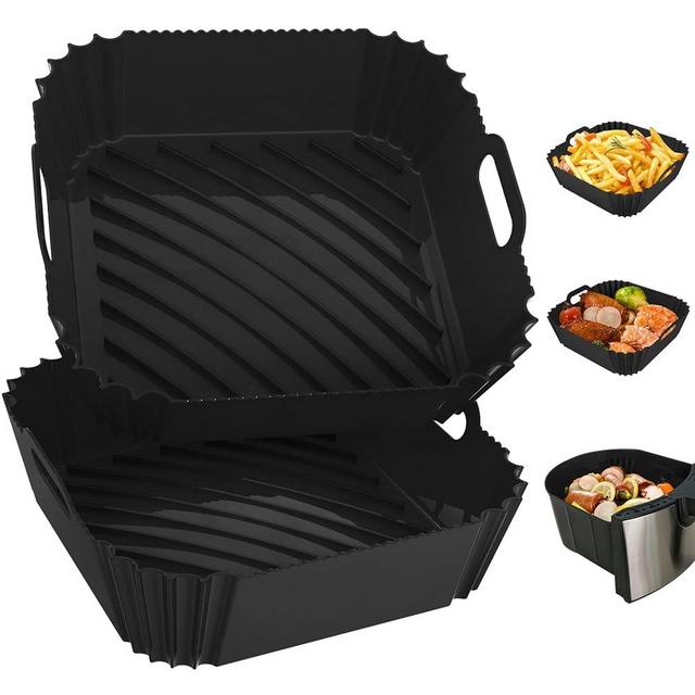 2 Pack Silicone Air Fryer Liners Reusable, 8.6 Inch Airfryer Liners 4-7 QT Square Air Fryer Liners Silicone Pot Oven Liner Baking Tray, Air Fryer Basket Mat Silicone Bowl Air Fryer Accessories