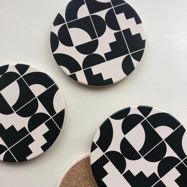 GEOMETRIC COASTERS set of 4, ceramic coasters, absorbent coasters, memphis style, modern coasters, hostess gift, housewarming gift, beer