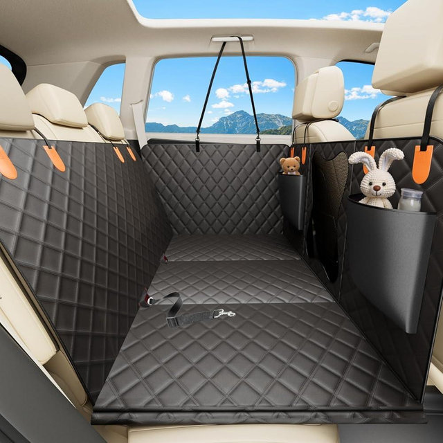 Bark Lover Waterproof Dog Car Seat Cover for Back Seat – Heavy Duty Back Seat Extender for Dogs with Hard Bottom, 7-Layer Protection, Non-Slip & Scratchproof, Easy to Install (Black)