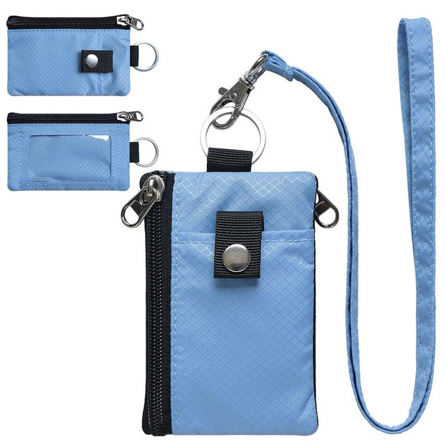 CHENSPRX Minimalist RFID Blocking Small Wallet with ID Window,WaterResistant Zip Id Case Wallet with Lanyard Keychain for Cards,Cash,Travel,Women,Men