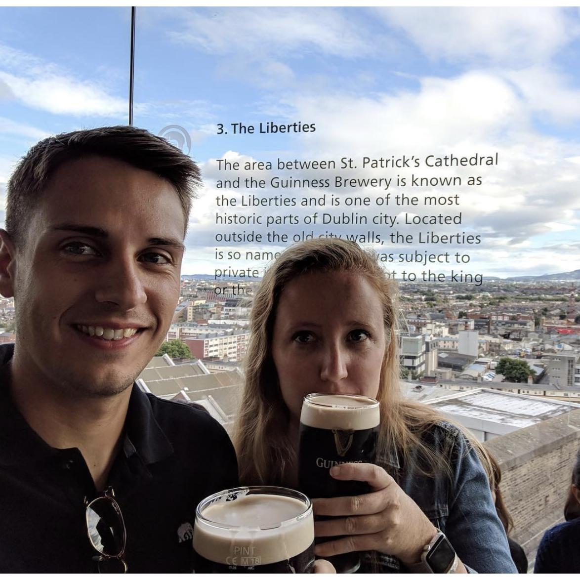 We've loved traveling all over the country (and the world!) together. Having a Guinness together in Dublin was definitely a highlight!