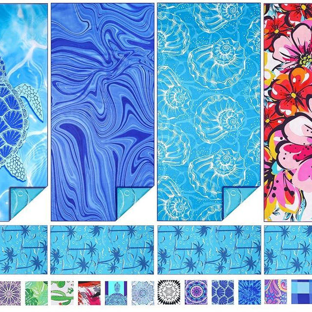 TwoYek 4 Pack Microfiber Thin Beach Towel Lightweight 71x32 Oversized Extra Large Sand Free Towels Quick Dry for Travel Pool Yoga Gym Sports Beach Accessories Vacation Essential Gift