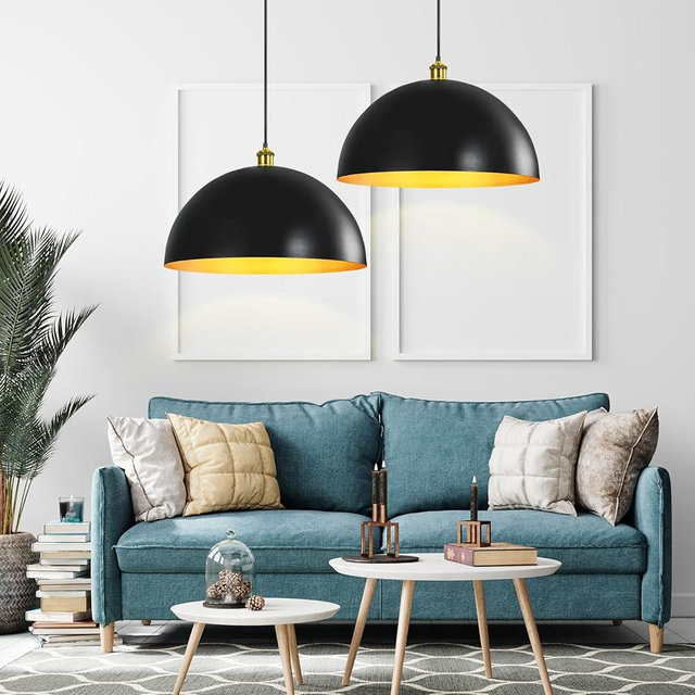 YOGIRL Black-Farmhouse Pendant-Light Hanging-Lamp Fixtures - 20 inch Kitchen Island Pendant Lights Industrial Dome Ceiling Lighting Dining Room Large Vintage Light for Indoor Black (20 inch (2PCS))