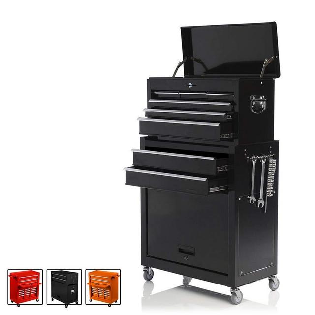 Big Tool Chest,Removable 2 in 1 Tool Box,8-Drawer Tool Storage,Detachable Tool Chest with 4 Universal Wheels (2 PCS Lockable),Keyed Locking System Toolbox Organizer,black
