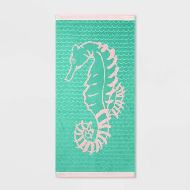 XL Seahorse Beach Towel Green - Sun Squad™