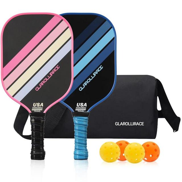 GLAROLLIRACE Pickleball Paddles Set of 2 /Pickleball Set of 4 Pickleball Rackets, USAPA Approved | Fiberglass Surface | 13MM Honeycomb Core,2 Indoor/2 Outdoor Pickleball Balls,1 Pickleball Bag