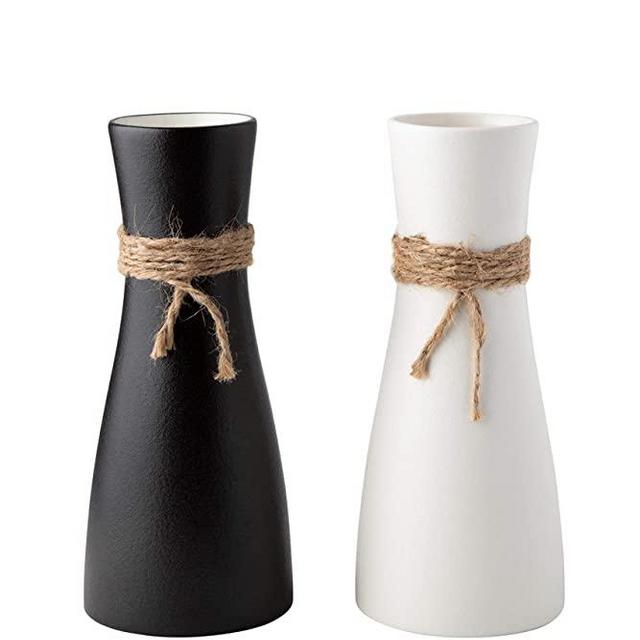 Gaby's Collection Ceramic Vase Set of 2 - Black and White Vases for Decor - Rustic Flower Vase for Home Decor - Small Decorative Vases for Flowers for Living Room, Kitchen, Bathroom, Office, Spa