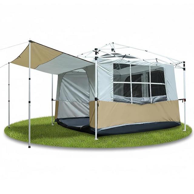 REDCAMP Camping Inner Tent for Pop Up Canopy, Cube Tent Converts 10"x10" Straight Leg Canopy into Camping Tents, Fully Vented Roof, Fit 4-6 Person Khaki (Frame/Shelter NOT Included)