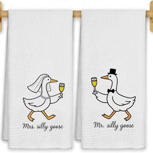 Funny Bride and Groom Goose Kitchen Towels