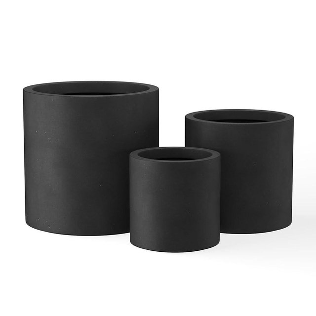 Kante 9.8",12.6",15.7" Dia Round Concrete Planter Set of 3, Modern Style Large Cylindrical Plant Pot with Drainage Hole and Rubber Plug for Indoor Outdoor Patio, Black