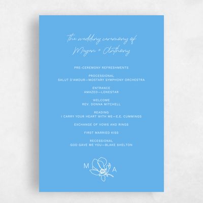 Blue Simple Wedding Program - Bow Bridge