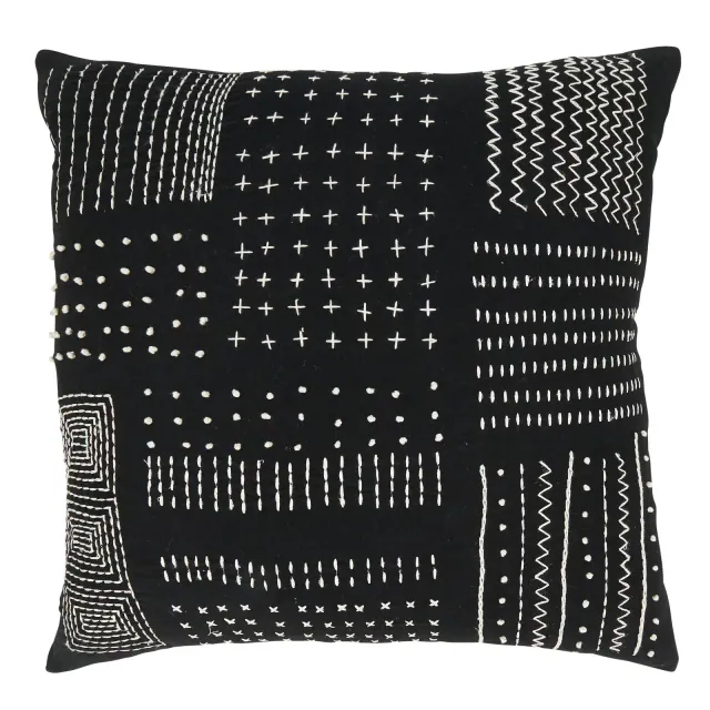 Saro Lifestyle Embroidered Down Filled Throw Pillow, Black, 20"x20"