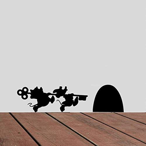 Ewdsqs Mouse Hole Decals - Jaq and Gus Mice with Key Sticker Cartoon Cute Mouse Holes Wall Decals （9.4 X 23 cm, Set of 2）