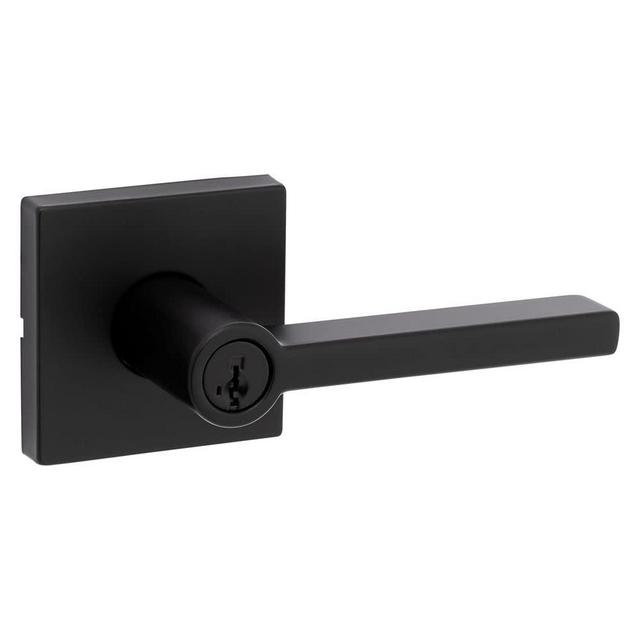 Kwikset Halifax Entry Door Handle with Lock and Key, Secure Keyed Reversible Lever Exterior, For Front Entrance and Bedrooms, Matte Black, Pick Resistant Smartkey Rekey Security and Microban
