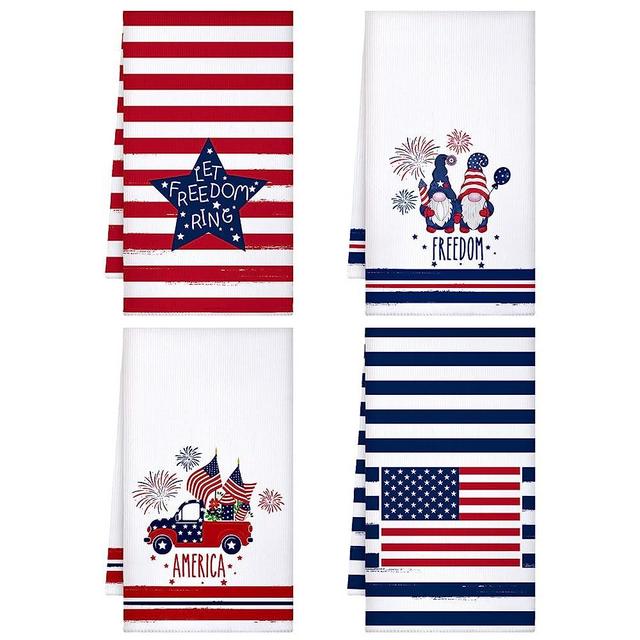 4 Pcs 4th of July Patriotic Kitchen Towels American Flag Stars Dish Towels Independence Day Hand Towel Red White and Blue Tea Towels for Kitchen Housewarming Gifts Memorial Day Home, 15.7" x 23.6"