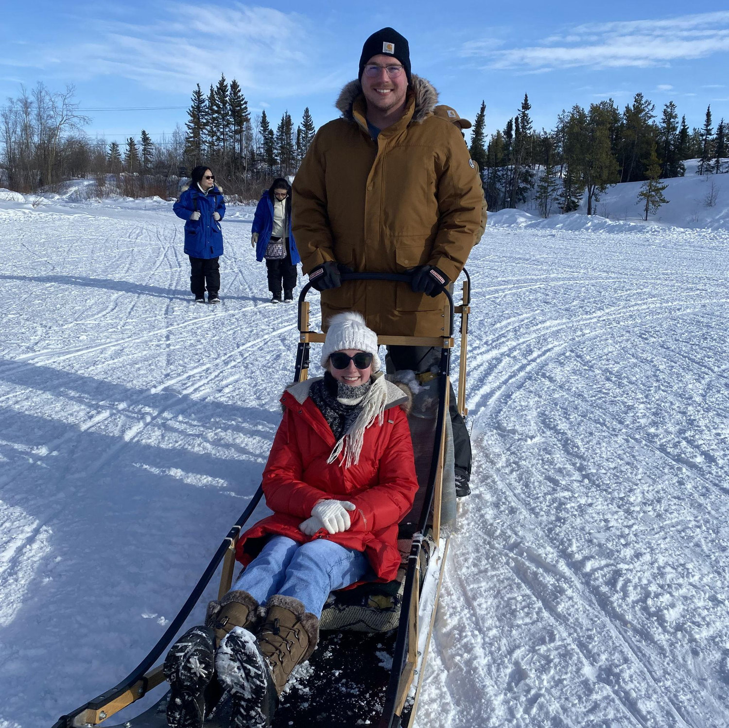Don't let this photo op fool you, Amanda actually drove the dog sled most of the ride :)
