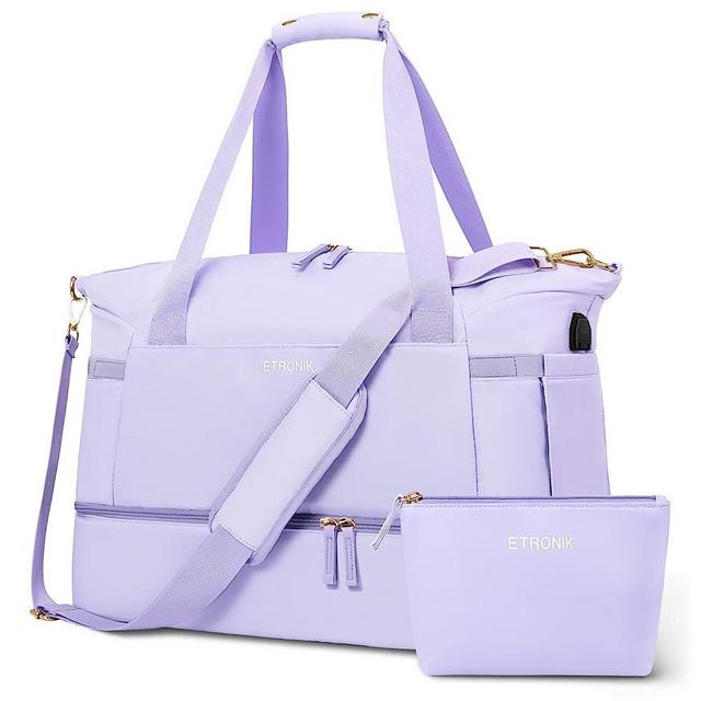 Gym Bag for Women, Sports Travel Duffel Bag with USB Charging Port, Weekender Overnight Bag with Wet Pocket and Shoes (Purple) Medium