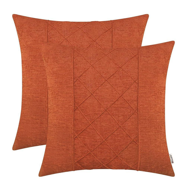 BRAWARM Throw Pillow Covers 22x22 Inches - Burnt Orange Pleated Chenille Pillow Covers, Pack of 2 Solid Dyed Soft Chenille Pillow Cases for Couch Sofa Bed Home Decoration