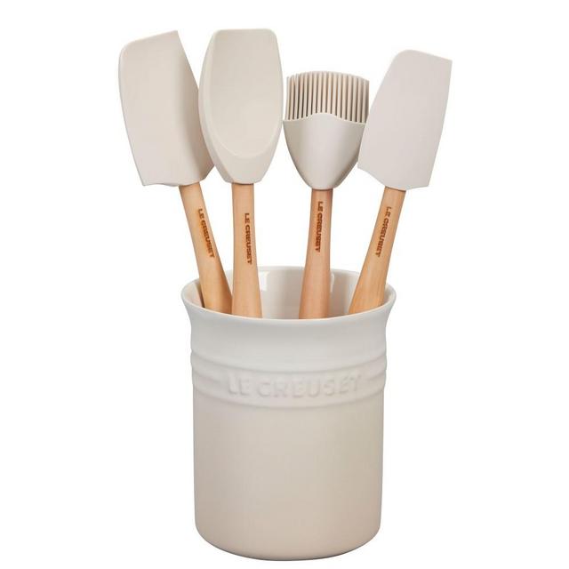Le Creuset 5-Piece Utensil Set with Crock, Meringue
