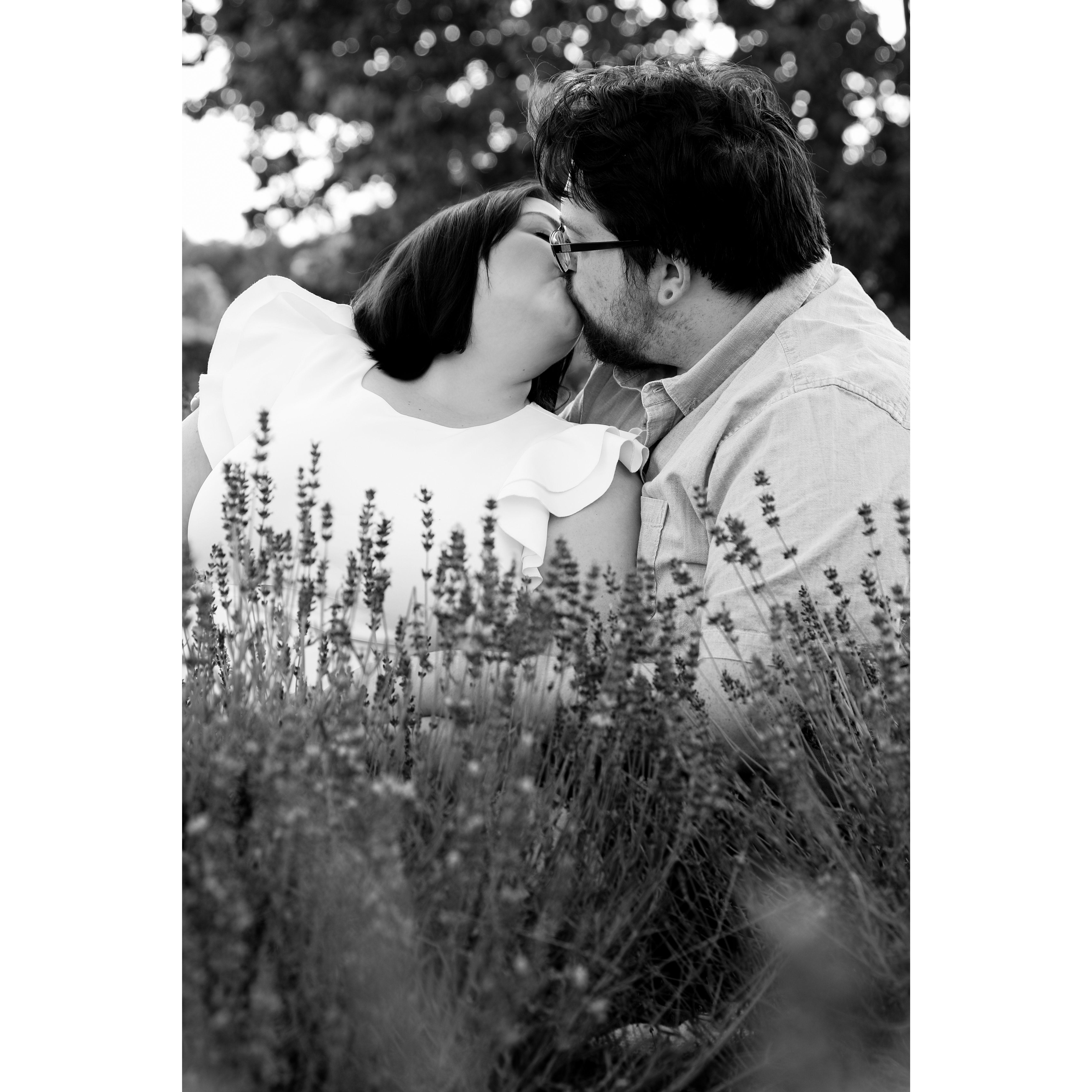 Engagement photoshoot at Sunset Ridge Lavender Farms. Photographer was Bloom Photography, LLC