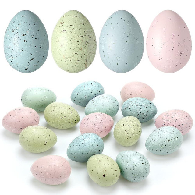SiliFine Easter Speckled Eggs 2.4 in Plastic Speckled Eggs Bowl and Vase Filler Faux Chicken Eggs for DIY Spring Displays and Easter Decorations (Pink, Blue, Yellow, Light Blue,16 Pcs)