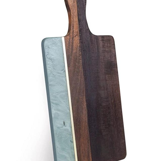 Cutting Board with Marble and Wood, 16.5”X 7” Cheese Board with Handle,Serving board for Bread, Cheese, Meat, Fruits, and Vegetables, Charcuterie Boards for Kitchen as Serving Trays