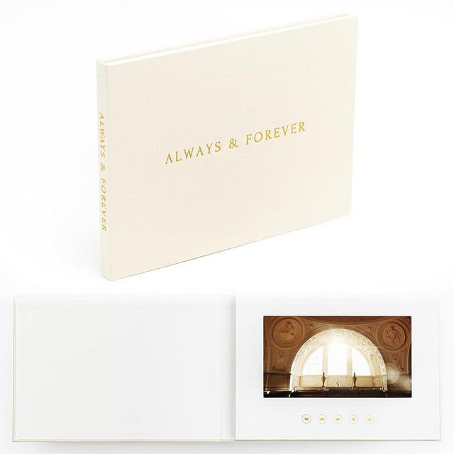 The Motion Books (ALWAYS & FOREVER - GOLD FOIL) | Video Book that plays your wedding video | Wedding Video Book | 4GB Memory, IPS Display, Linen Bound and Rechargeable Battery