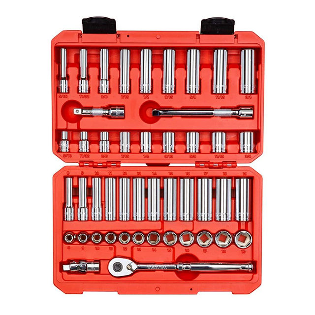 TEKTON 3/8 Inch Drive 6-Point Socket & Ratchet Set, 47-Piece (5/16-3/4 in., 8-19 mm) | SKT15301