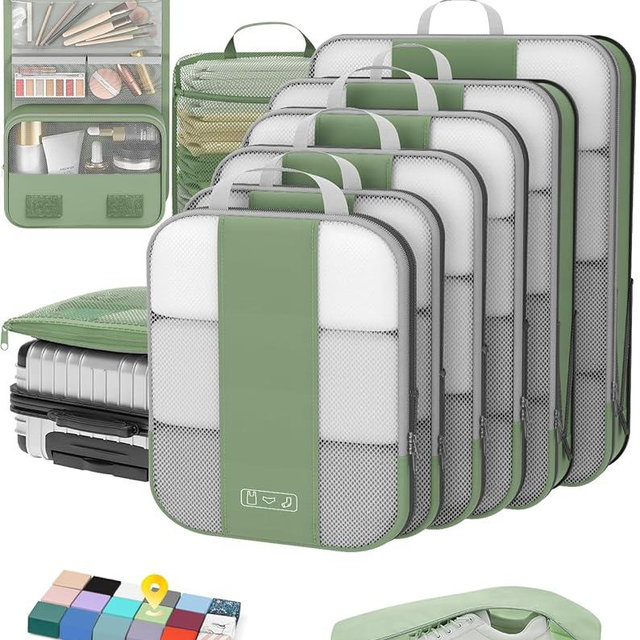 10 Set Compression Packing Cubes for Travel Essentials,Compressible Expandable Packing Cubes for Suitcase,OlarHike Luggage Organizer Bags for Travel,Handy Helper for Organizing Clothes(Matcha Green)