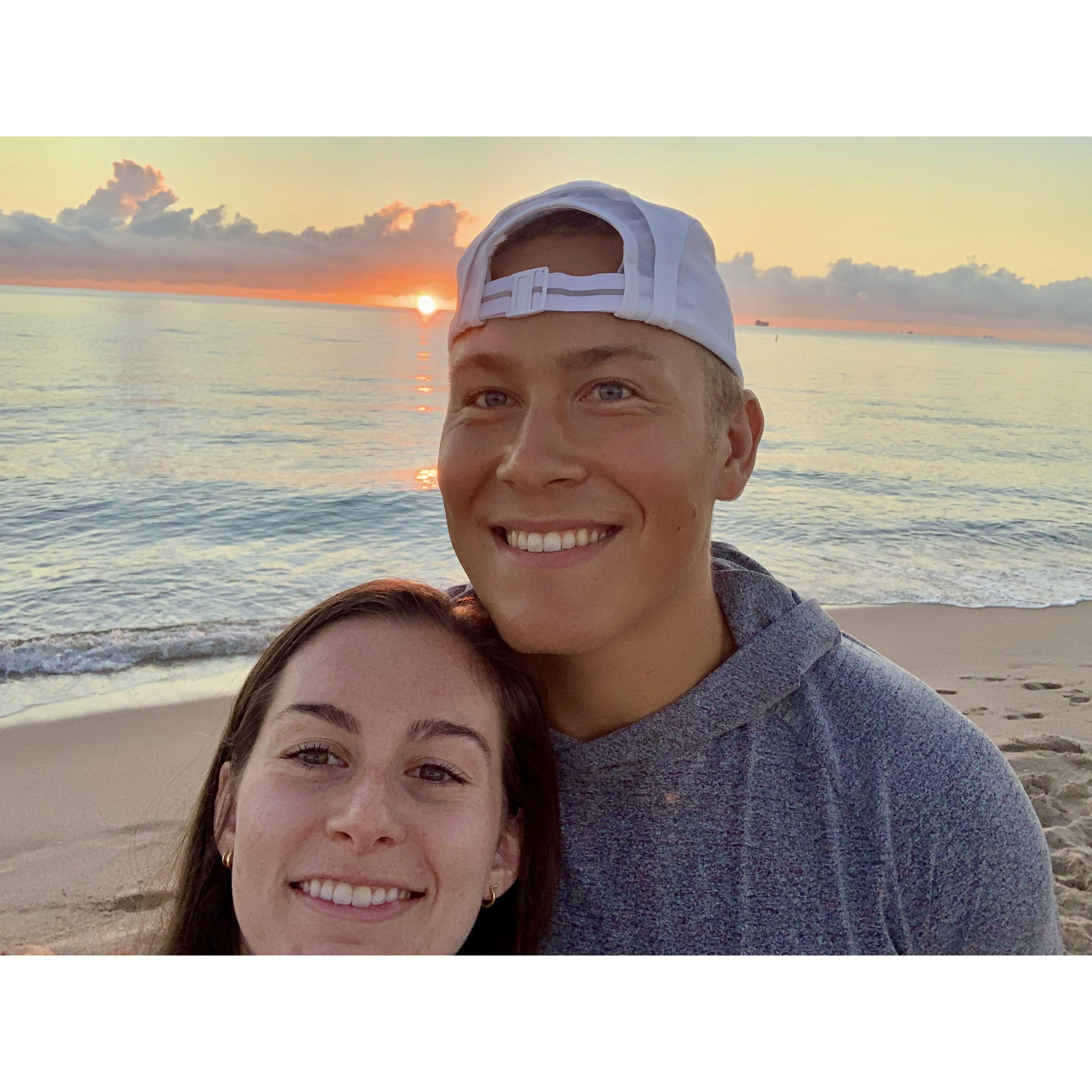 Watching the sunrise at Fort Lauderdale Beach, one of Kyle and Allison's favorite activities when they are in town. They also took their engagement pictures at sunrise on this same beach!