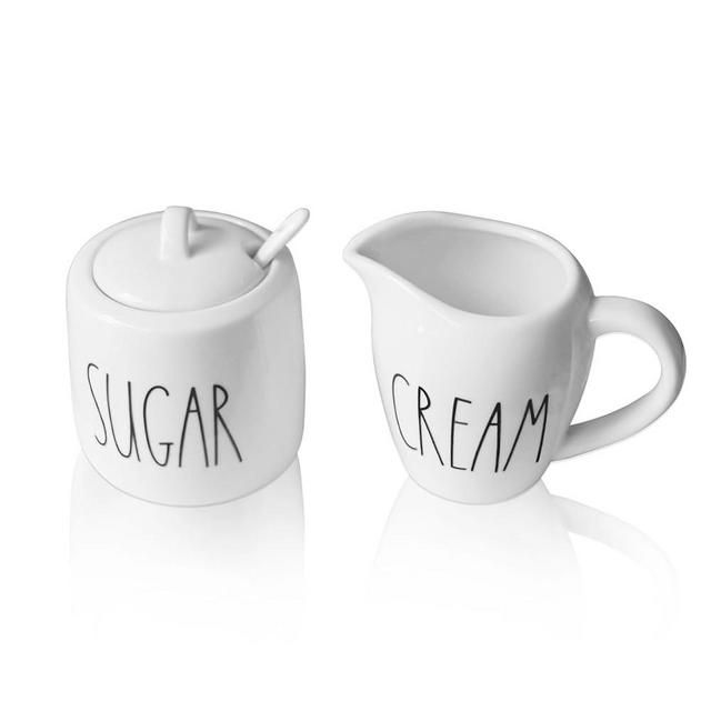 Sugar and Creamer Set, Cream Container and Sugar Holder Set for Coffee Bar, Farmhouse Sugar Bowl with Lid and Spoon, Ceramic Sugar Dispenser and Creamer Pitcher Set for Countertop (White)