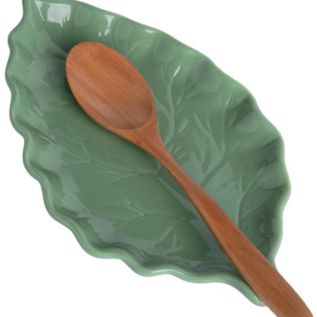 KITCHENLESTAR Ceramic Spoon Rest for Stove Top, 8 x 4.8 Inch Large Spoon Holder for Cooking Utensils, Spatula & Coffee Spoons,Farmhouse Kitchen Décor(Green)