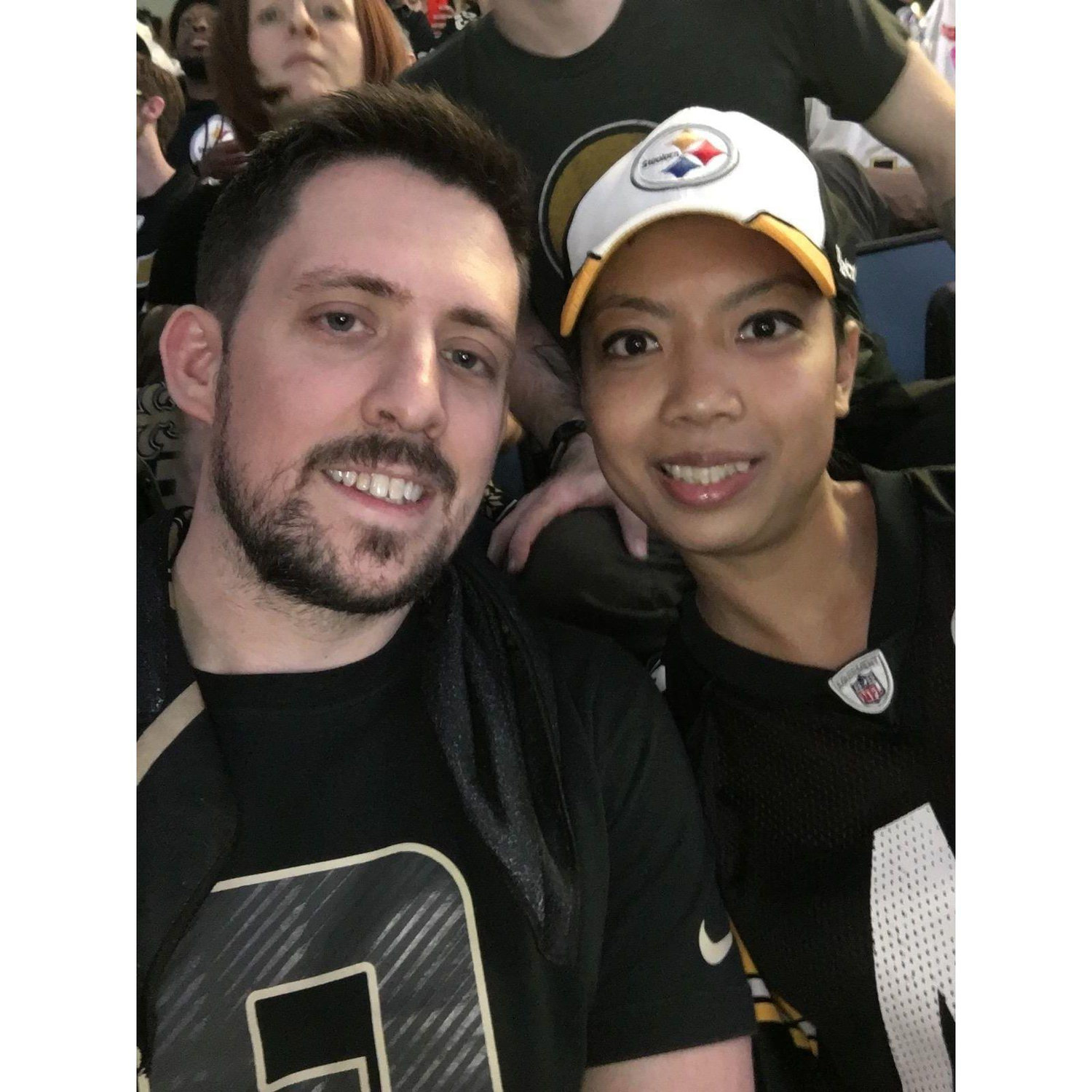 our first saints vs steelers game together. My first football game- Go steelers