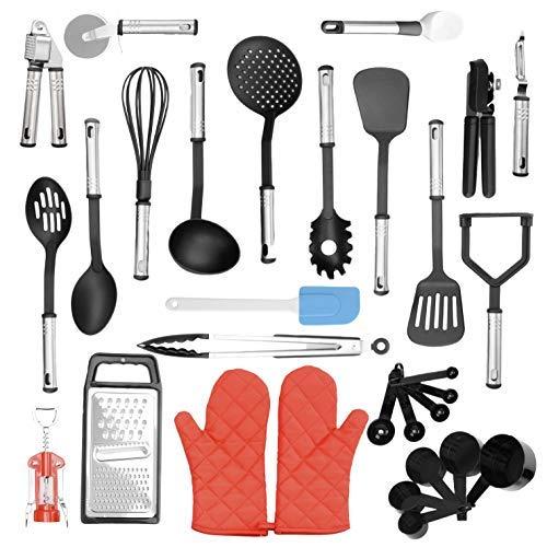 Eat n Go Kitchen Utensil Set | 29 Piece Bundle of Silicone Kitchen Accessories With Heat Resistant Handles  Pair of Cooking Mitt Gloves | Food Safe, Non-Stick Surfaces