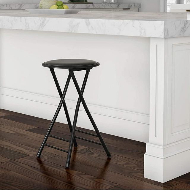 Trademark Home Folding Stool – Heavy Duty 24-Inch Collapsible Padded Round Stool with 300 Pound Capacity for Dorm, Rec Room or Gameroom (Black)