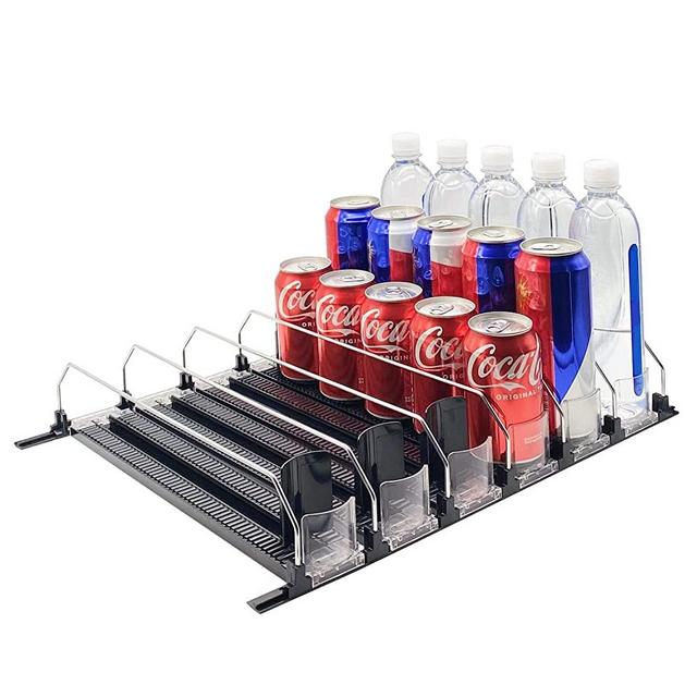 Soda Can Organizer for Refrigerator-Automatic Pusher Glide, 12oz 16oz 20oz Drink Organizer for Fridge-Holds up to 30 Cans