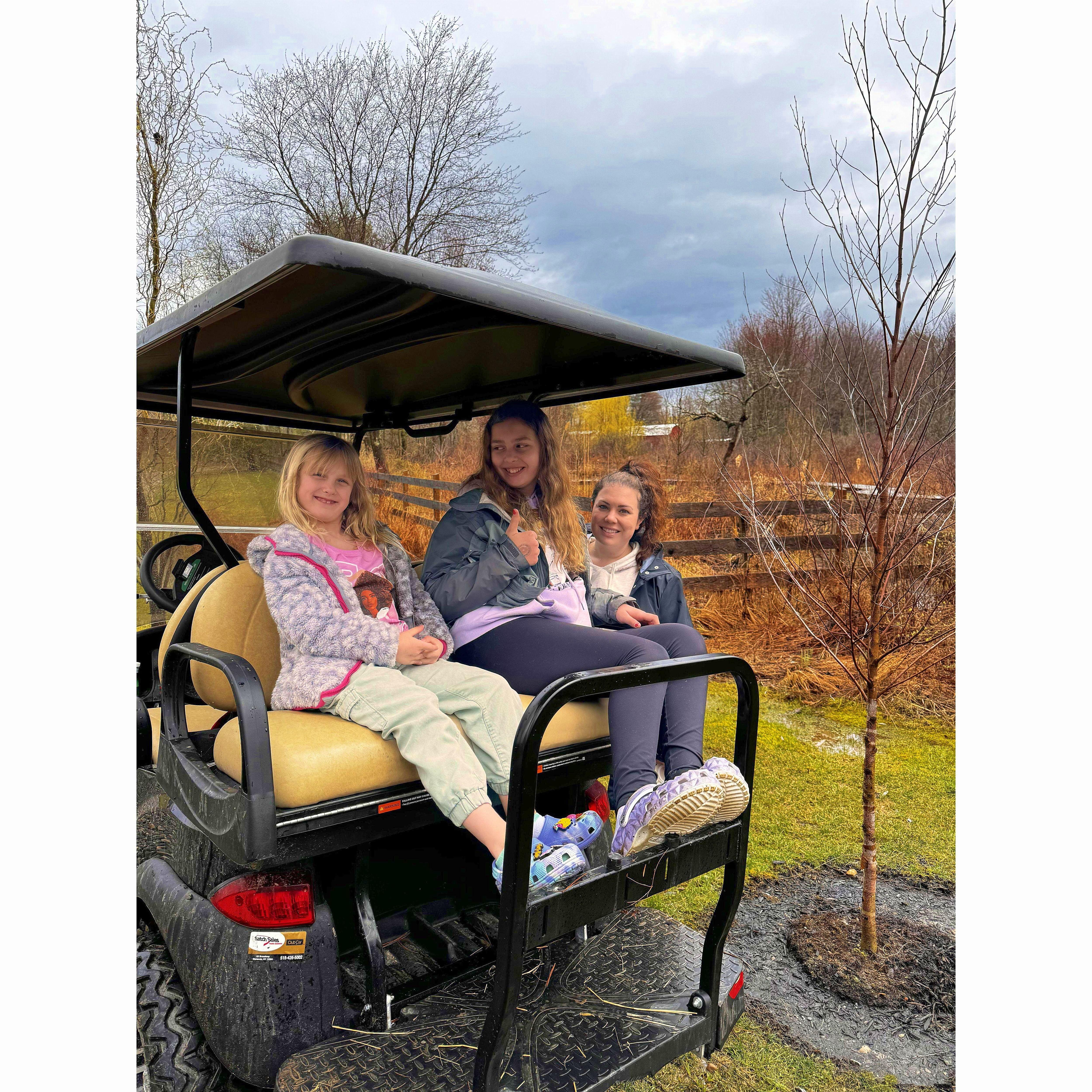 Exploring on the golf cart.