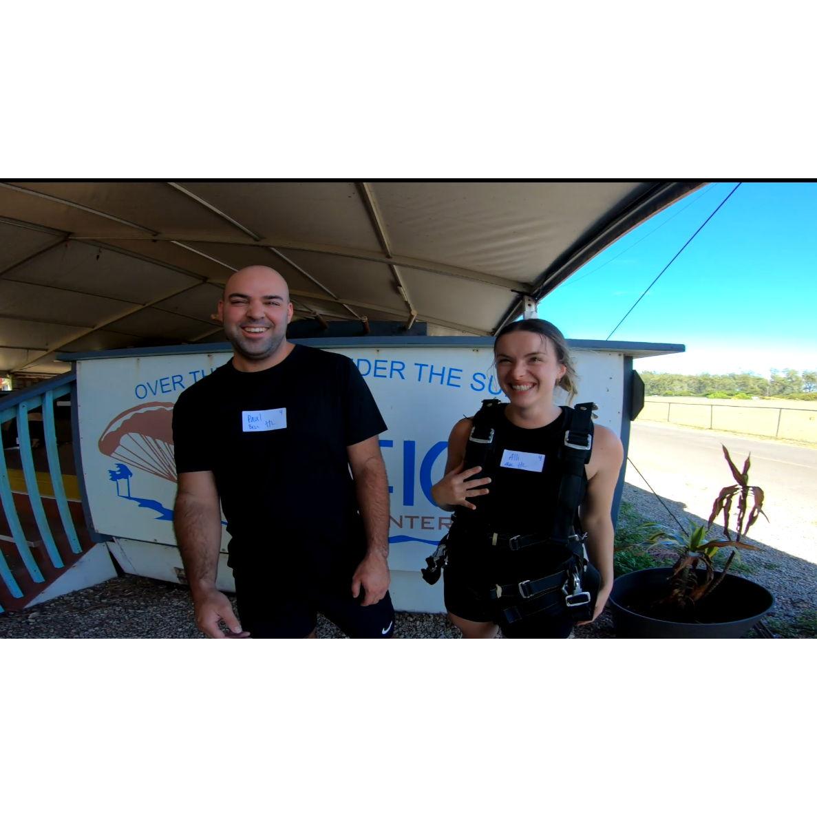 About to jump out of a plane at 15,000 feet, at ~3 months of dating, before Paul met Alli's parents, in Hawaii.