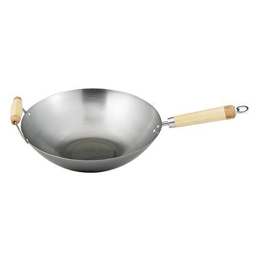Helen Chen's Asian Kitchen 14-inch Carbon Steel Wok Stir Fry Pan with Bamboo Handles