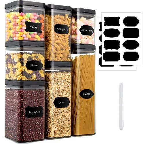 Ohuhu 7PCS Airtight Food Storage, 100% No-Leak Pantry Organization and Storage, Flour and Sugar Containers for Organizing, Cereal Storage Set with Lids Labels Pen