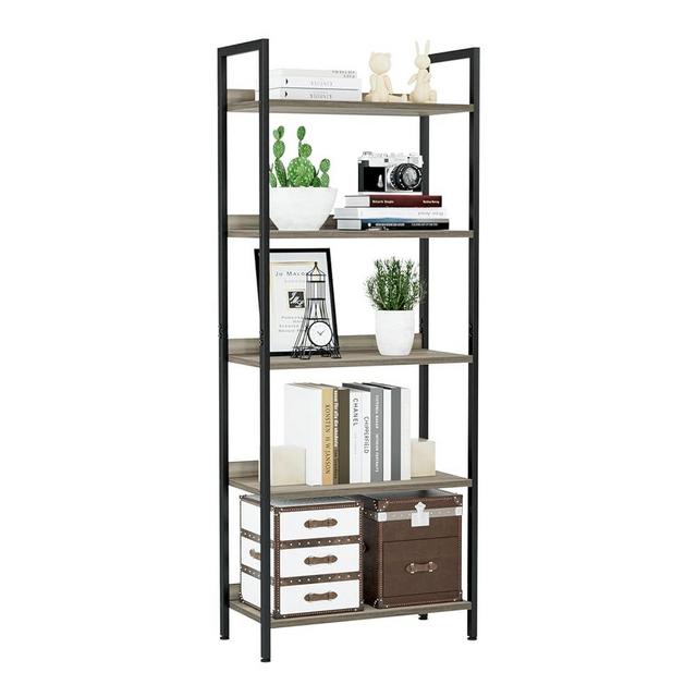 NUMENN Bookshelf, 5 Tier Bookshelves, Home Office Bookcase Shelf Storage Organizer, Free Standing Storage Shelving Unit for Bedroom, Living Room and Home Office, Grey