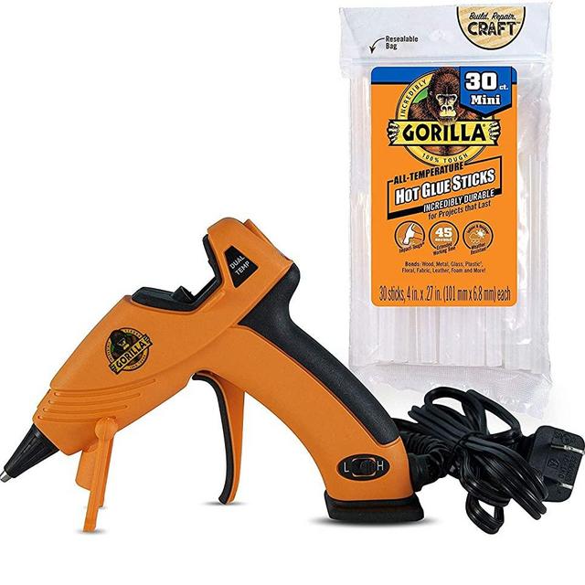 Gorilla Dual Temp Mini Hot Glue Gun Kit with 30 Hot Glue Sticks, (Pack of 1)