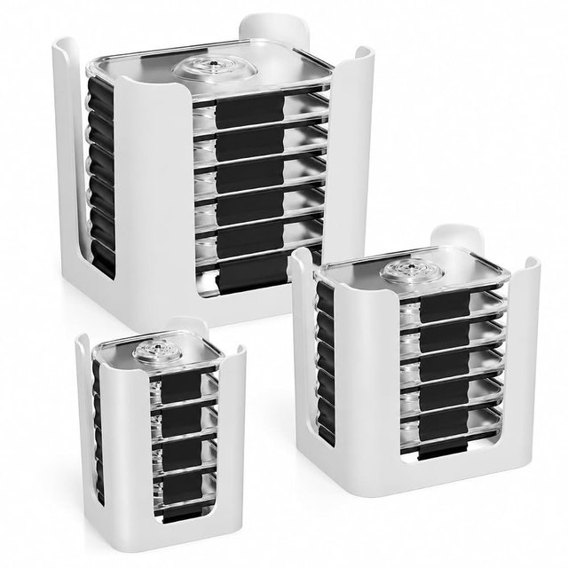 Cynelora 3 Pack Food Container Lid Organizer for Rubbermaid Brilliance, Stackable Lid Holder for Kitchen Cabinet Storage & Pantry Organization, Fits 0.5, 1.3, 3.2, 4.7 Cup Lids, Holds 24 Lids, White