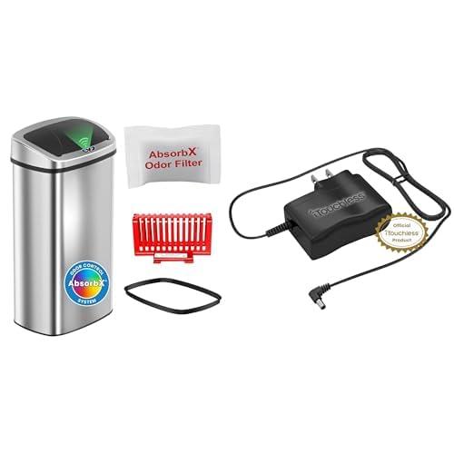 iTouchless 91 Liter / 24 Gallon Sensor 2.0 Kitchen Trash Can and AC Power Adapter