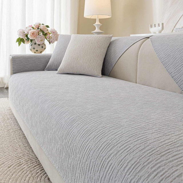 Aucrovee Soft Waterproof Chenille Cover Washable, Non Slip Sectional Sofa Covers for 3 Cushion Couch Sofa L Sharped Sofa Slipcover for Pets, Furniture Protector (1 PCS 36"x70" Light Grey)