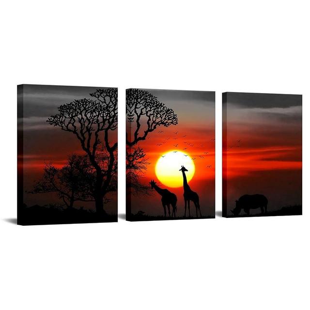 FuShvre Giraffe Pictures African Animal Art Painting Safari Canvas Prints Red Bathroom Home Office Wall Decor Framed 12"x16"x3pcs