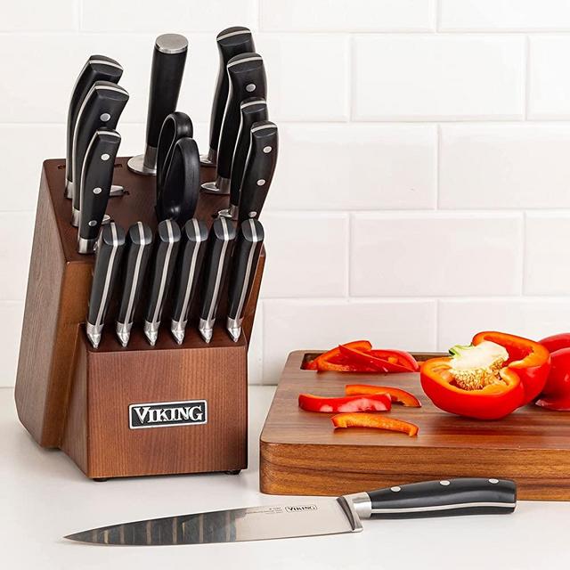 Viking Culinary 17-piece Cutlery Set with Light Walnut Color Block, Brown, (40493-9997)
