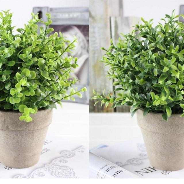 U'Artlines 2 Pack Artificial Plastic Mini Plants Topiary Shrubs Fake Plants with Gray Pot for Bathroom,House Decorations,2 Styles (2pcs Pattern 2)