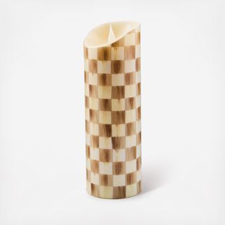 Mocha Check Flameless Pillar Candle
