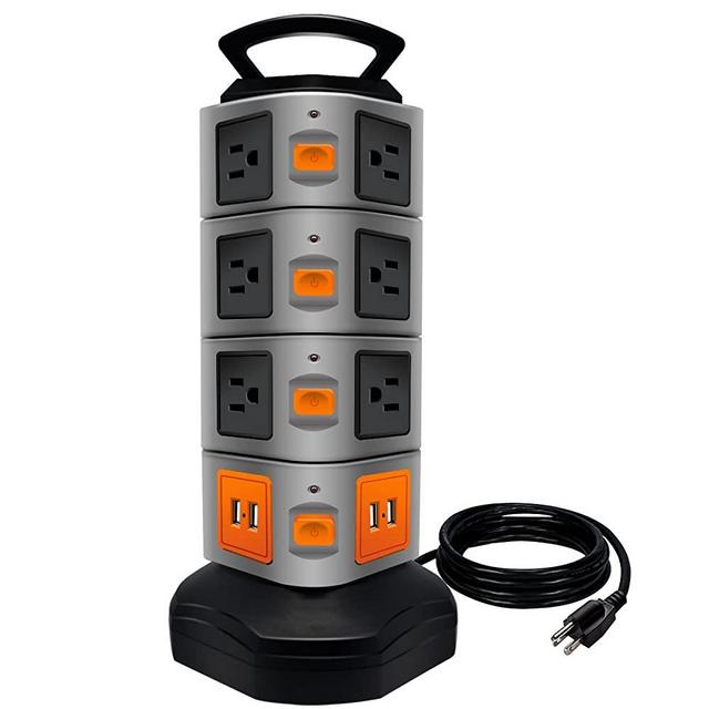 Power Strip Tower, Lovin Product Surge Protector Electric Charging Station, 14 Outlet Plugs with 4 USB Slot 6 feet Cord Wire Extension Universal Charging Station (1-PACK)